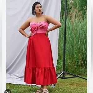 Anthropologie Pink and Red Strapless Dress NWT